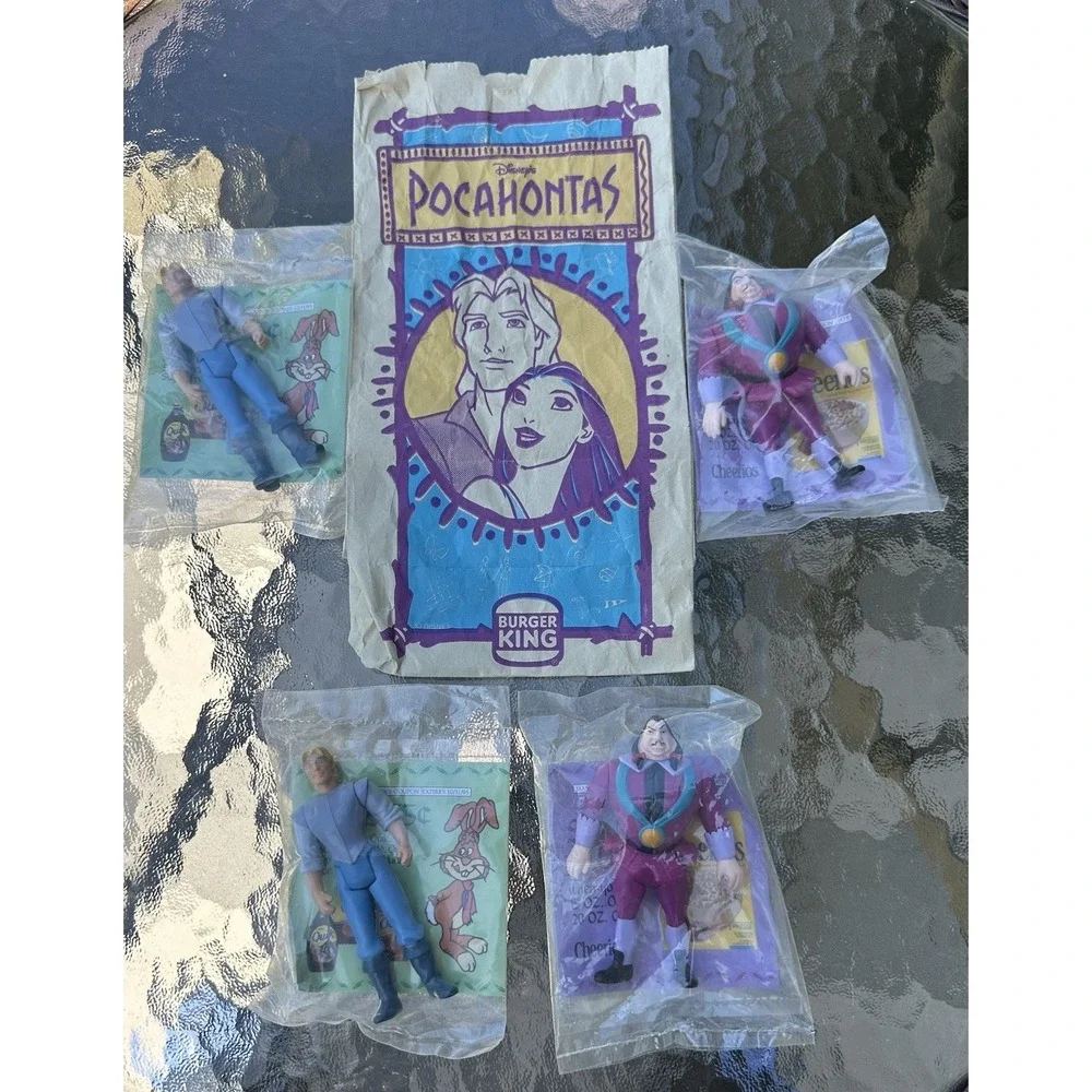 1995 BURGER KING DISNEY POCAHONTAS KIDS CLUB LOT SEALED TOYS + ORIGINAL MEAL BAG